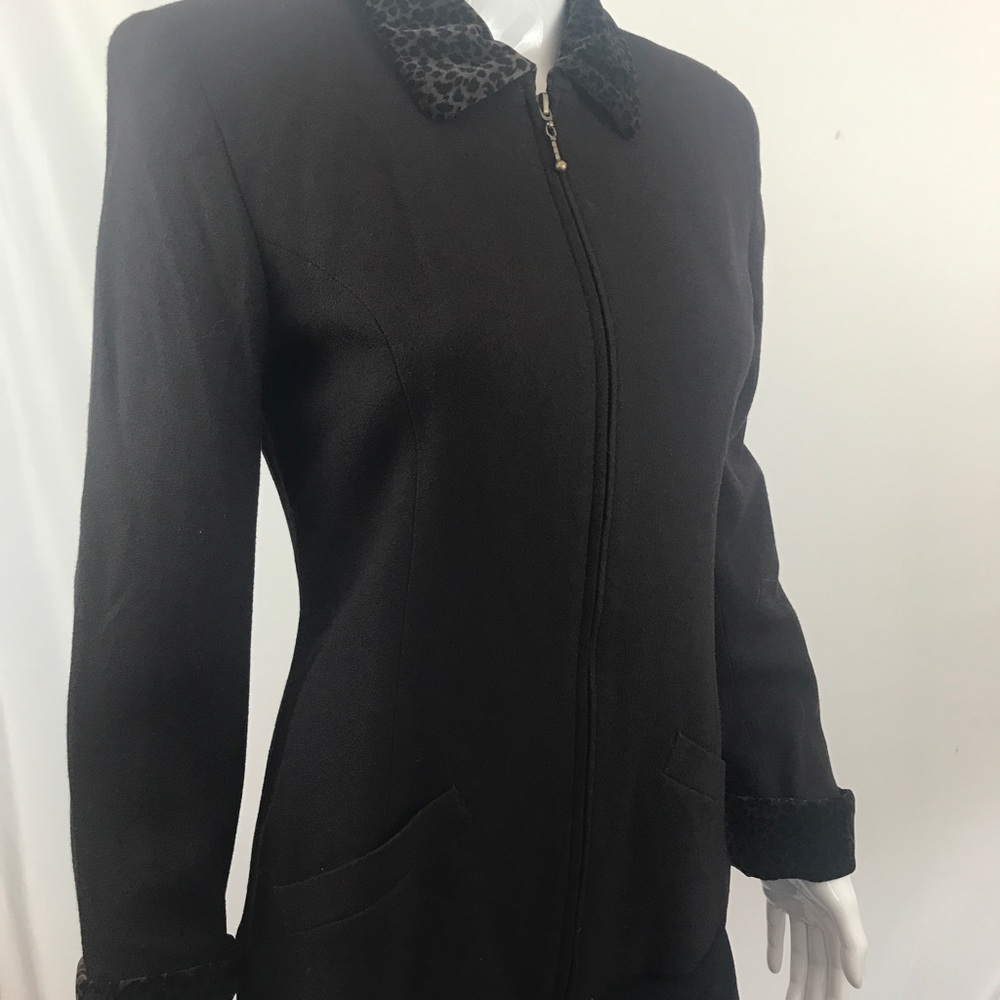 90's VTG Jacket Brown Leopard Collar Trim Size 1/2 Feminine Blazer Office Ready